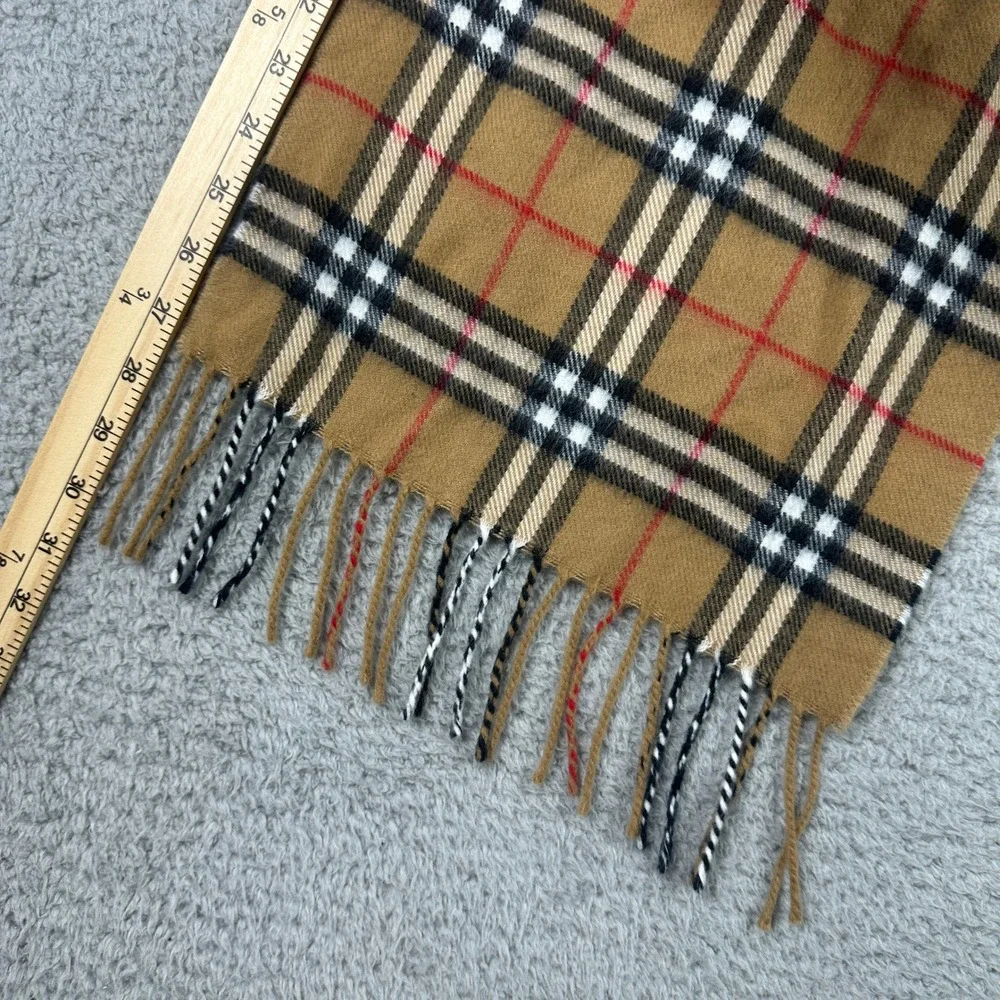 Vintage Burberrys Nova Check 100% Cashmere Scarf Unisex Tan Plaid England Fringe